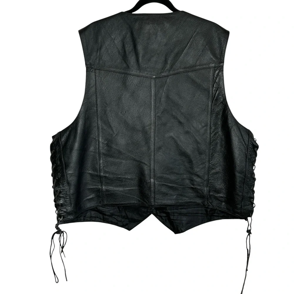 Vintage Leather Motorcycle Vest Mens 56 Biker Western Side Lace Up Snaps Rocker